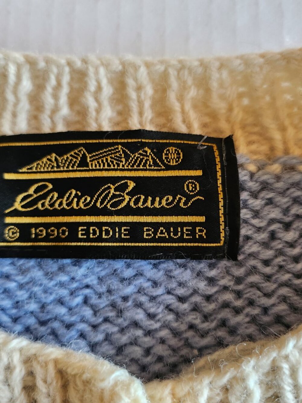 Vintage 90s Y2K Eddie Bauer Wool Cardigan Chunky Knit Cabin Fair Isle Sweater L - Picture 7 of 16